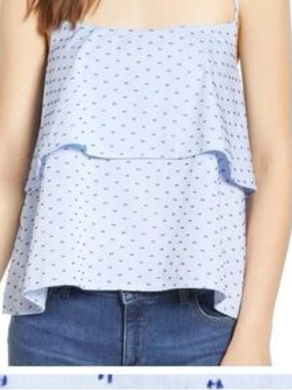 DL1961 Light Blue Double Ruffle Spaghetti Strap Camisole